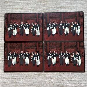 EUC Set of 4 Corkboard Placemats Charge of The Bottle Brigade GUY BUFFET Waiters